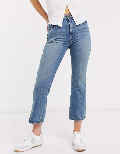 ASOS DESIGN Recycled Egerton rigid cropped flare jeans in mid stonewash ...