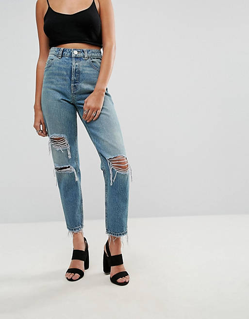 ASOS DESIGN Recycled Florence authentic straight leg jeans in chayne green cast with rips