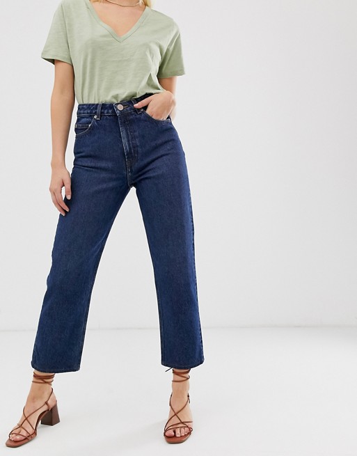 ASOS DESIGN recycled florence authentic straight leg jeans in rich dark stonewash blue