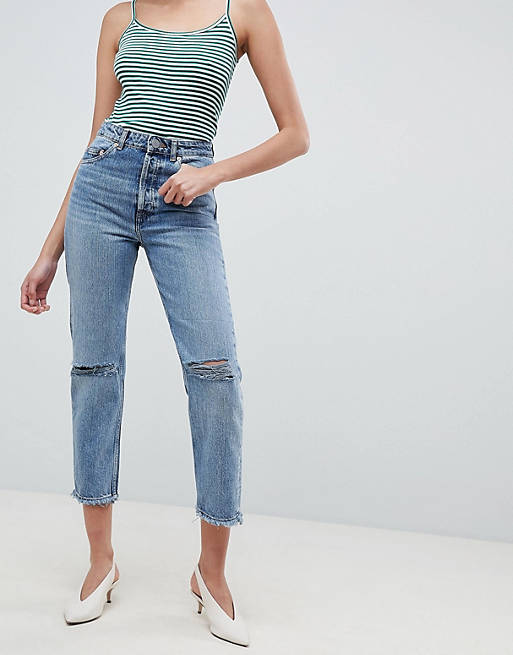 ASOS DESIGN authentic straight leg jeans in spring light stone wash rips | ASOS