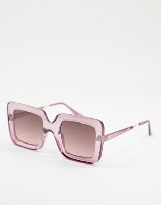 ASOS DESIGN recycled frame 70s oversized square with bevel detail in crystal pink  | ASOS