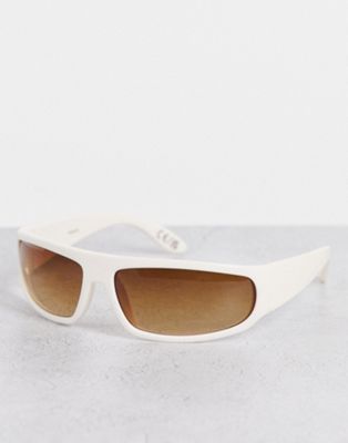 ASOS DESIGN frame 90s wrap sunglasses in off white  - CREAM