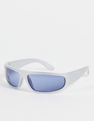 ASOS DESIGN frame 90s wrap sunglasses in silver