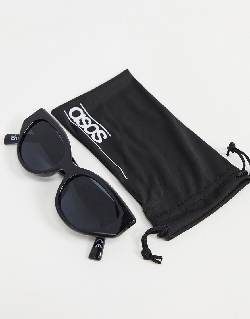 ASOS DESIGN recycled frame almond cat eye sunglasses with bevel detailing in shiny black