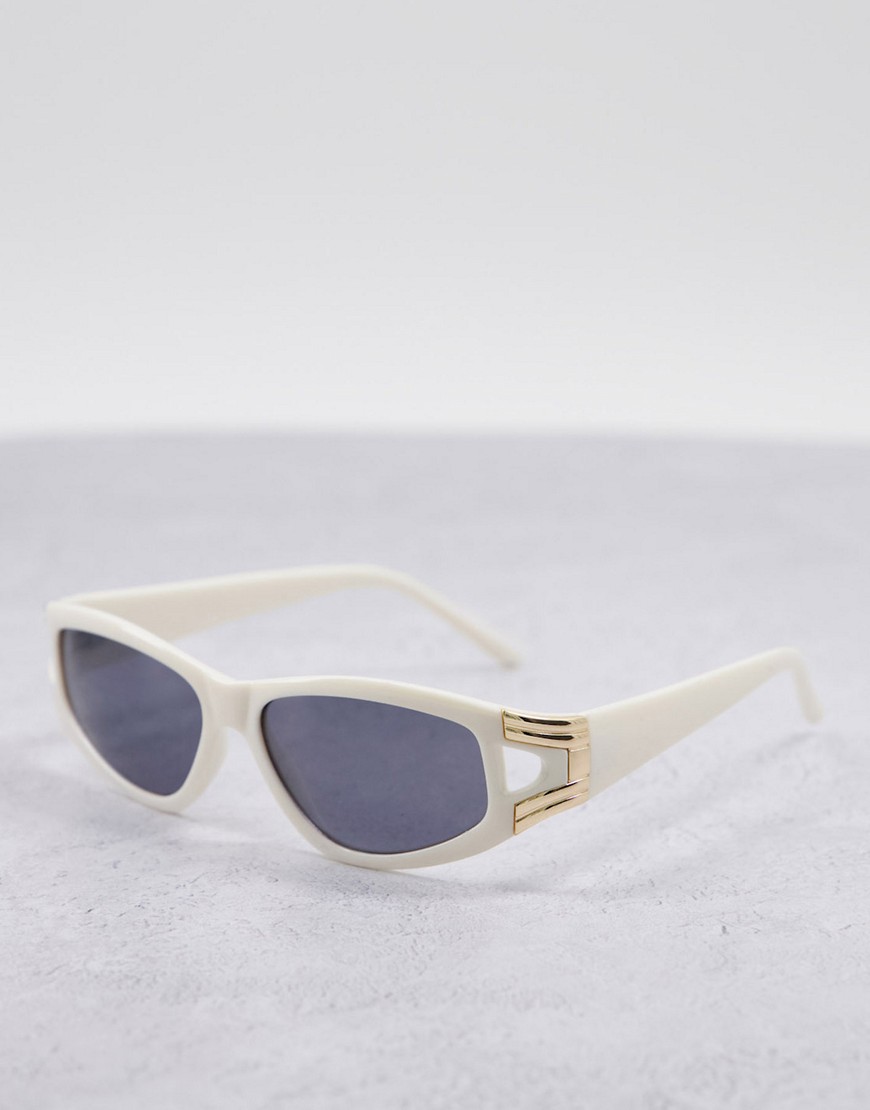 ASOS DESIGN recycled frame angular sunglasses with metal side detail in milky white