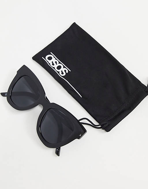 ASOS DESIGN recycled frame chunky flare cat eye sunglasses in shiny black