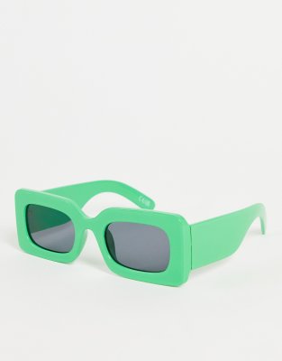 ASOS DESIGN recycled frame chunky mid square sunglasses in bright green  | ASOS