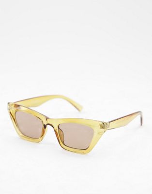 ASOS DESIGN frame crystal brown cat eye sunglasses with tonal lens  - BROWN