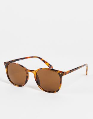 ASOS DESIGN recycled frame fine frame round sunglasses in dark crystal tort