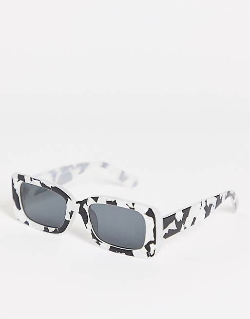 ASOS DESIGN recycled frame mid square sunglasses in monochrome transfer print