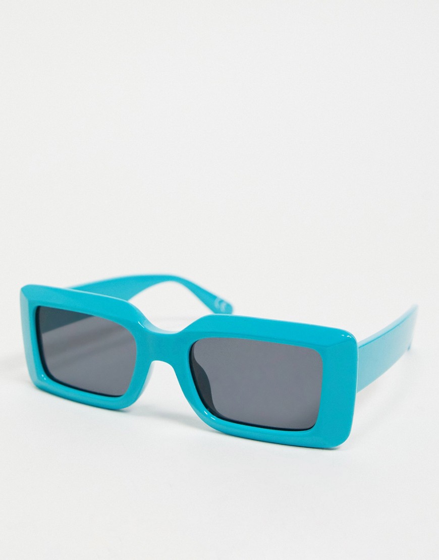 ASOS DESIGN recycled frame mid square sunglasses with bevel detail in aqua blue-Blues