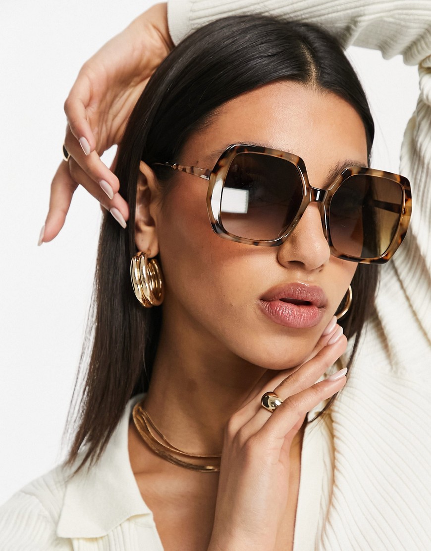 ASOS DESIGN recycled frame oversized 70s sunglasses in milky tort-Brown