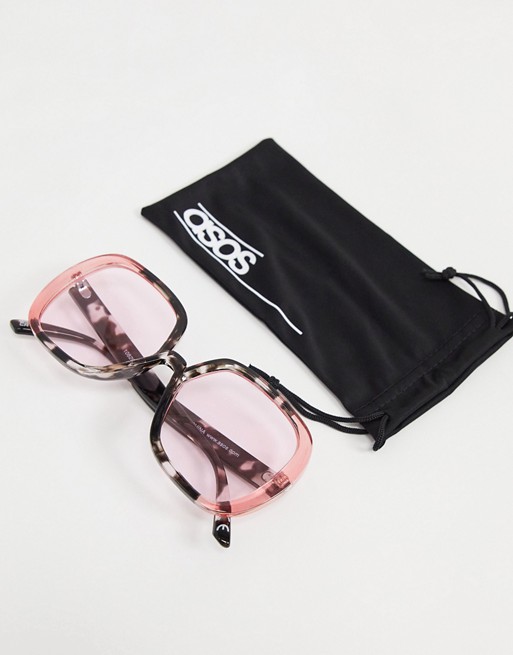 ASOS DESIGN frame oversized 70s sunglasses with pink lens in colour block - PINK