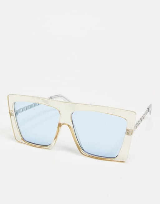 ASOS DESIGN recycled frame oversized visor sunglasses with chain metal
