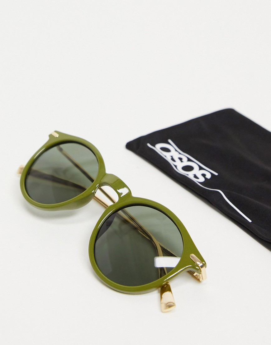 ASOS DESIGN recycled frame plastic round sunglasses with metal arms in green