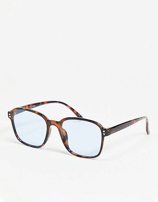 ASOS DESIGN frame round sunglasses with pale blue lens - BROWN