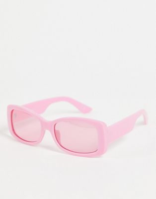 ASOS DESIGN recycled frame wrap mid square sunglasses in hot pink  | ASOS