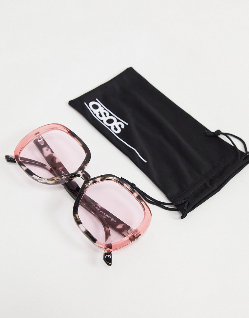 ASOS DESIGN recycled frames oversized 70s sunglasses with pink lens in color block