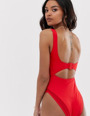 red mesh swimsuit