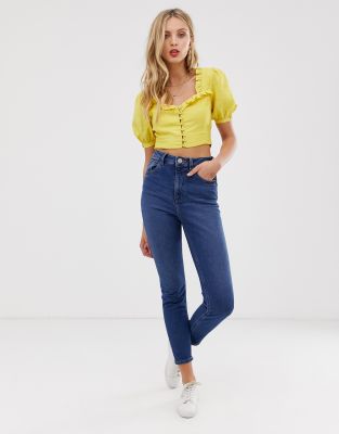 high rise dark wash mom jeans