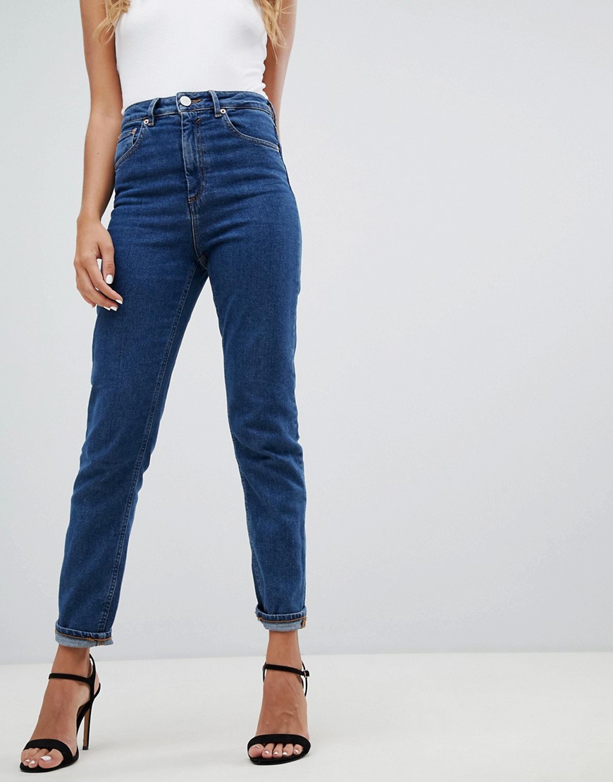 ASOS DESIGN recycled high rise farleigh 'slim' mom jeans in flat blue-Blues