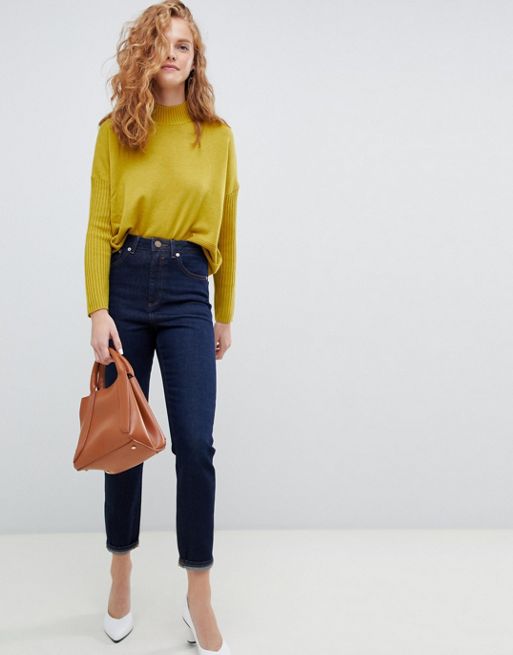 Asos Design Recycled High Rise Farleigh Slim Mom Jeans In One Year Aged Stonewash Asos