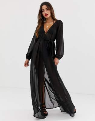 black long sleeve beach cover up