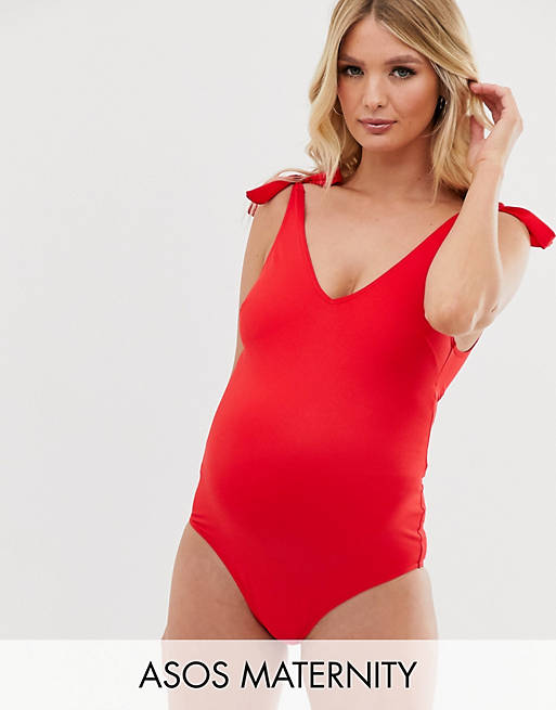 ASOS DESIGN recycled maternity bunny tie swimsuit in red