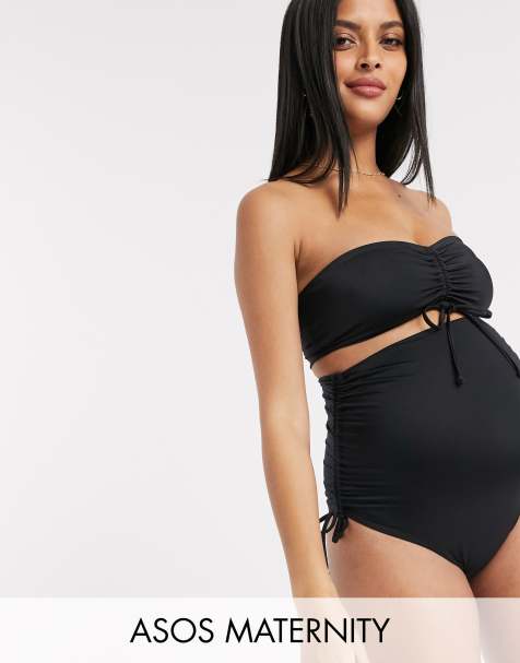 ASOS DESIGN recycled maternity ruched high waist bikini bottom in black