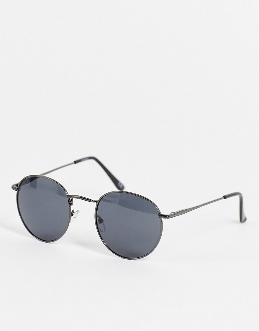 Asos Design Metal Round Sunglasses In Gunmetal With Smoke Lens - Gray