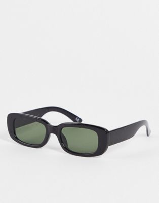 ASOS DESIGN mid rectangle sunglasses with green lens in black - BLACK
