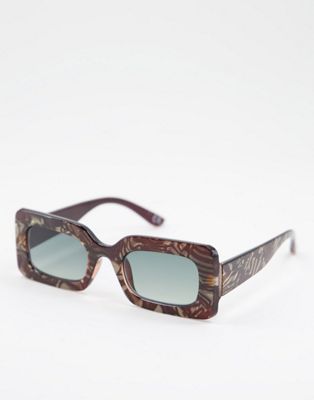 ASOS DESIGN mid square sunglasses in brown acetate transfer  - BROWN