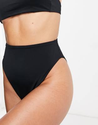 Asos Design Mix And Match Crinkle Thong Bikini Bottom In Black In Black