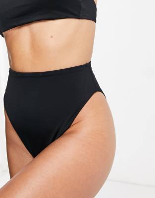 ASOS DESIGN mix and match crinkle high leg high waist thong bikini bottom  in black