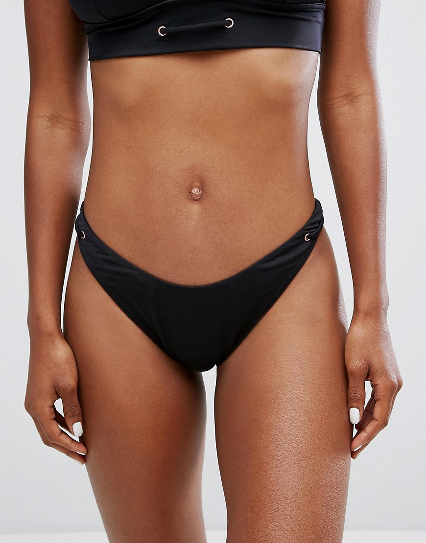 ASOS DESIGN recycled Mix and Match High Leg Hipster Bikini Bottom with Eyelets-Black