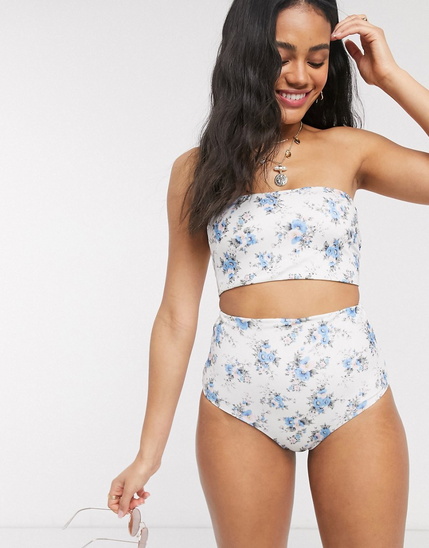 ASOS DESIGN recycled mix and match high waist bikini bottom in ditsy floral print-Multi