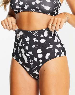 Asos Design Mix And Match High Waist Bikini Bottom In Mono Spot Print-multi