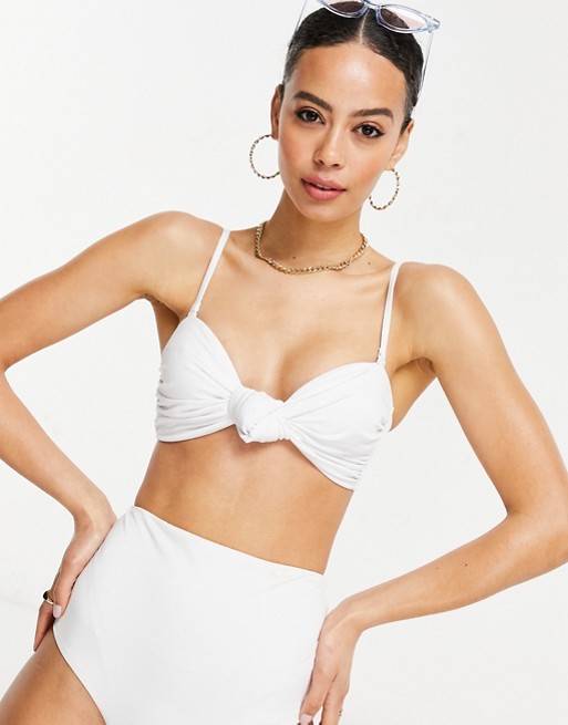 ASOS DESIGN mix and match knot bandeau bikini top in white