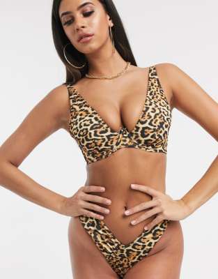 ASOS DESIGN recycled mix and match step front underwire bikini top in animal leopard print-Multi