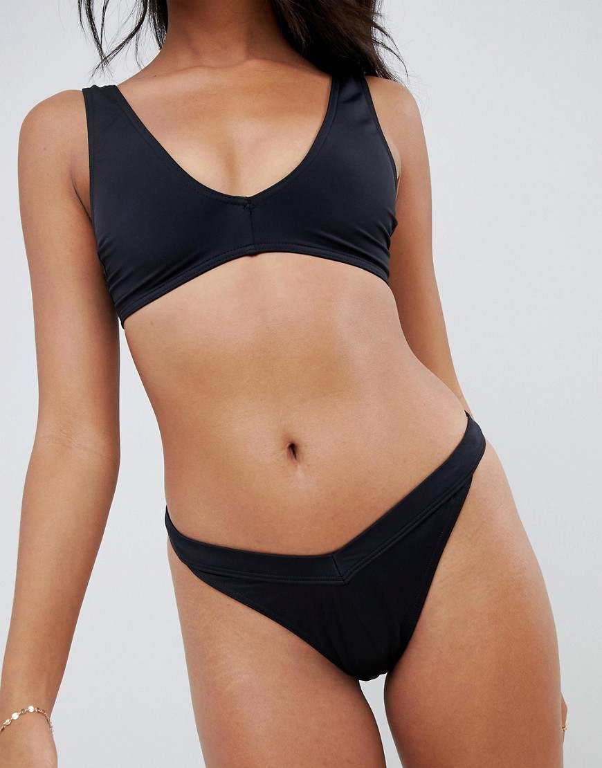 ASOS DESIGN recycled mix and match v front high leg bikini bottom-Black