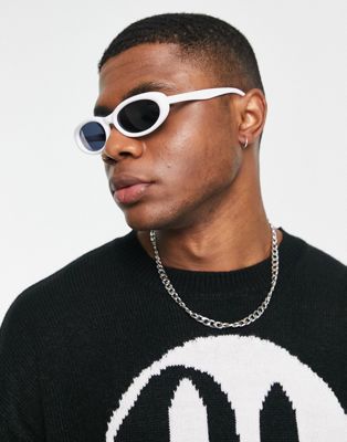 ASOS DESIGN oval sunglasses in white with smoke lens - WHITE