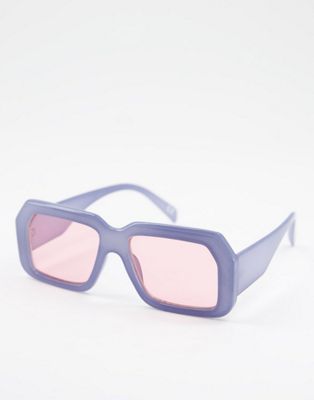 ASOS DESIGN oversized retro sunglasses in blue with pink lens - MBLUE