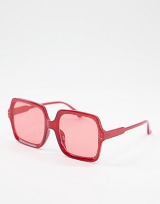ASOS DESIGN oversized square 70s sunglasses in red