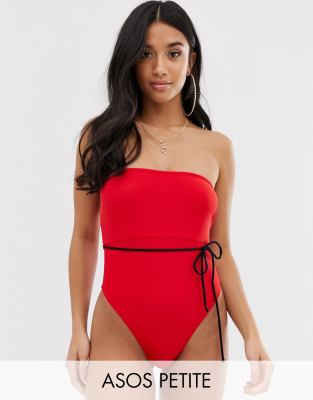 red strapless swimsuit