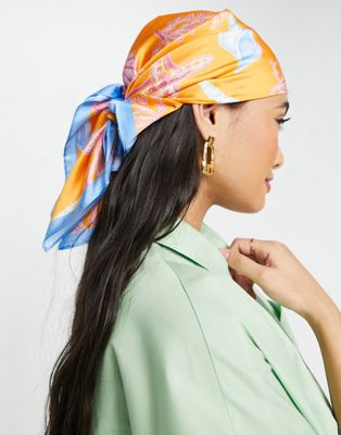 ASOS DESIGN polyester medium headscarf in shell print in orange - ORANGE