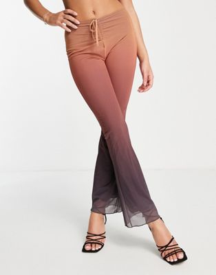 ASOS DESIGN polyester ombre mesh flare trouser in brown - BROWN