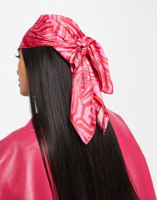 ASOS DESIGN recycled polysatin medium headscarf in animal print in multi