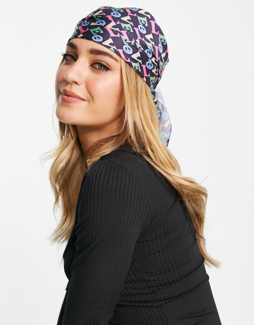 ASOS DESIGN recycled polysatin medium headscarf in love print in multi