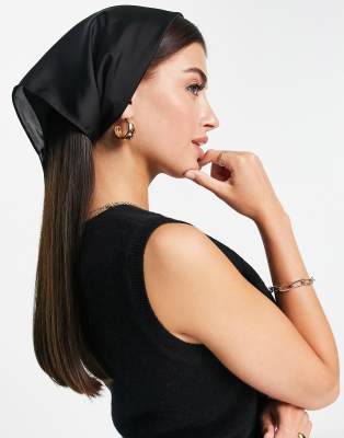 ASOS DESIGN recycled polysatin neckerchief headscarf in black
