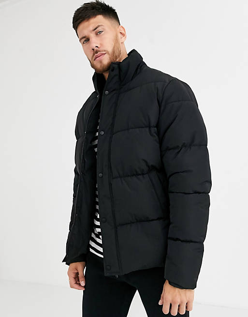 ASOS DESIGN recycled puffer jacket in black with funnel neck | ASOS